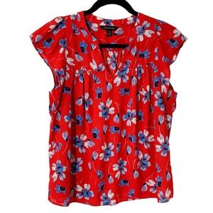 Banana Republic Red Floral Blouse Top